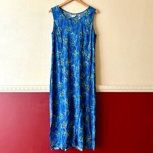 Vintage Caroline Wells Maxi Dress,‎ Floral blue with Tie Back